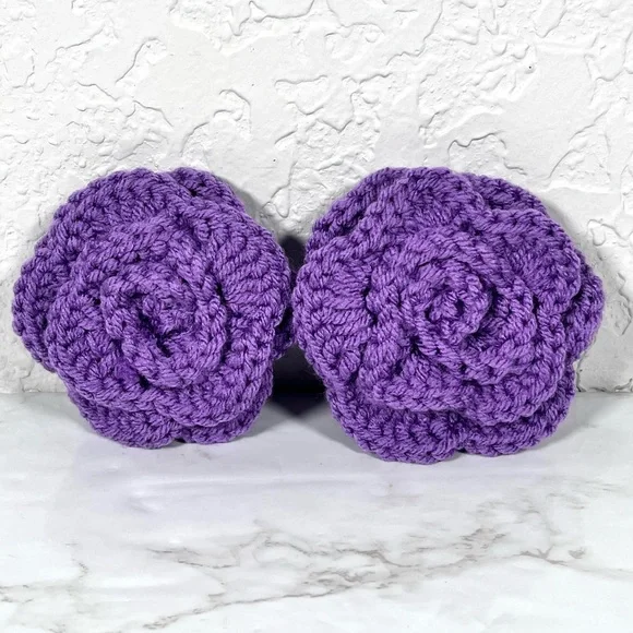 Set Of 2 Purple Crochet Flower Barrettes - Picture 1 of 5